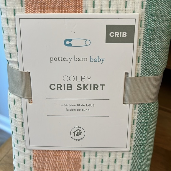 Pottery Barn Baby Colby Crib Skirt NWT Dots & Stripes 16” Drop 100% Cotton - Picture 2 of 8